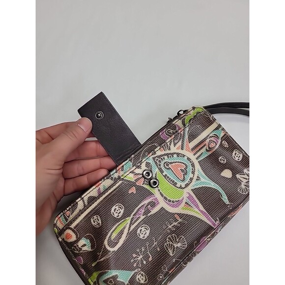 Sakroots Multicolor Wristlet Wallet  Women Removable Strap Brown Heart Whimsical - Picture 5 of 12